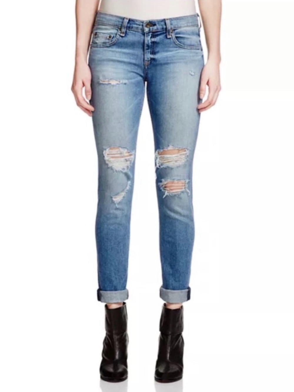 Rag & Bone | The Dre Slim Boyfriend Jean Carter Wash Denim Distressed Size 27